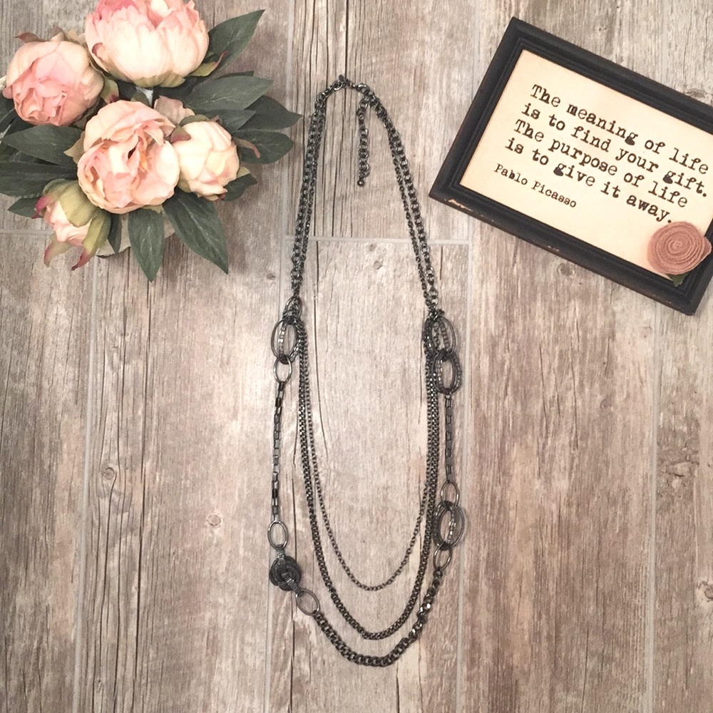 Lia Sophia triple chain dark metal necklace